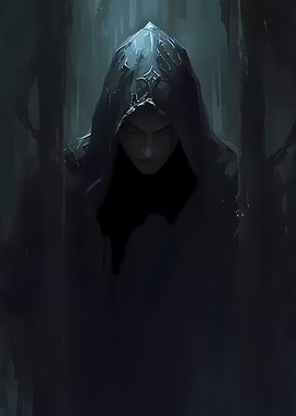 Mysterious hooded figure in the shadows