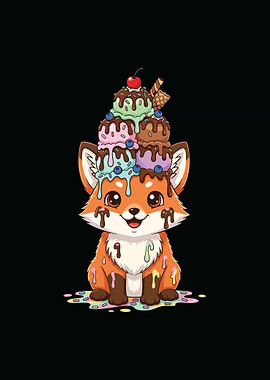 Ice cream fox animal driiping