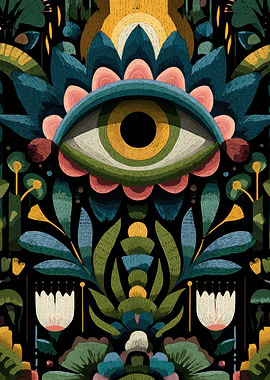 Floral Eye Pattern on Black Background