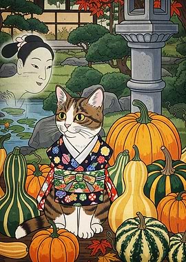 Cat Kimono Pumpkins Spirit