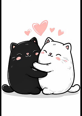 Cute Cats Hugging with Hearts