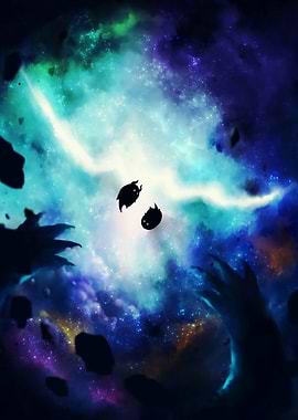 Cosmic Encounter with Silhouetted Figures