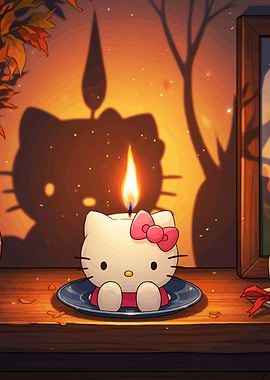 Hello Kitty Candle with Autumnal Backdrop