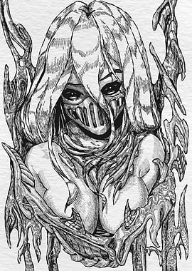 Monochrome Dark Art Masked Figure