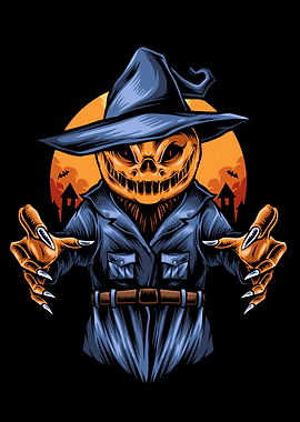Scary Pumpkin Scarecrow Illustration