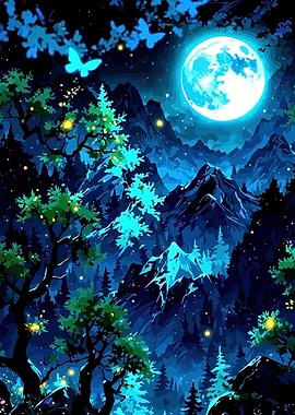 Moonlit Mountain Forest