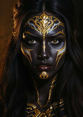 Woman with golden face paint portrait