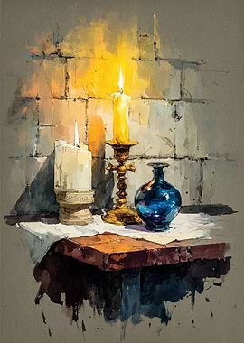 Candles and Vase Still Life Painting