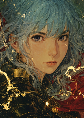 Anime Girl Portrait with Golden Accents