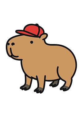 Cartoon Capybara with a Cap
