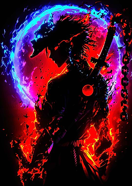 Anime Samurai with Fiery Aura