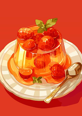 Delicious Strawberry Jelly Dessert Illustration