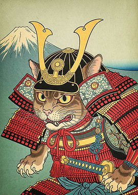 Samurai Cat Ukiyo-e Style