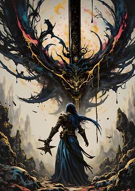 Warrior facing a dark entity