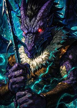 Dragon Warrior with Spear Illustration