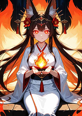 Anime Fox Girl with Fire