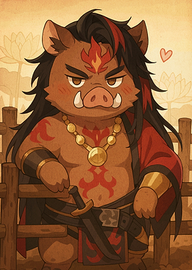Boar Warrior Cartoon Character Illustration