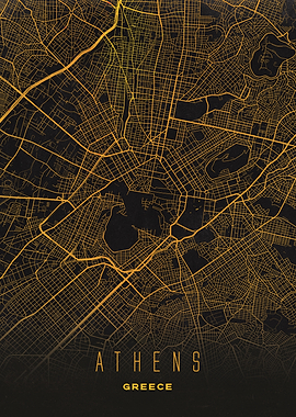 Athens, Greece City Map Artwork - Modern Minimalist Street Map of Athens's Iconic Urban Landscape