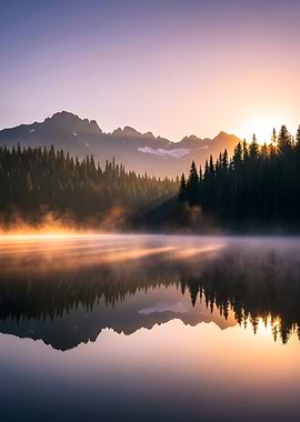 Mountain Lake Sunrise Reflection