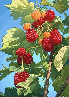 Raspberry Bush Illustration