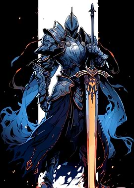 Blue Knight with Sword Digital Art