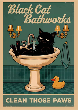 Black Cat Bathworks Vintage Style Poster