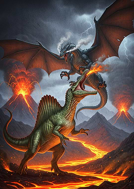 Dragon Spinosaurus Volcanic Landscape