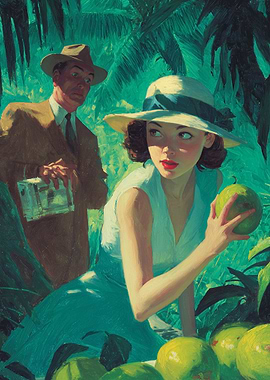 Tropical Encounter: Woman and Man in Jungle