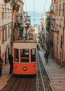 Lisbon Tram on Steep Street