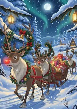 Reindeer Sleigh Ride in Winter Wonderland