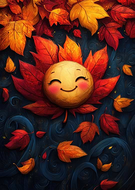 Smiling Face with Autumn Leaves