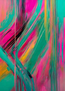 Abstract Painting with Pink and Green 'Fluid rhythm'