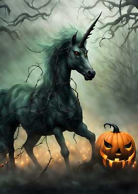 Halloween Unicorn with Jack-o'-Lantern