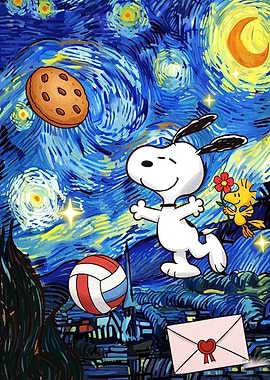 Snoopy and Woodstock Starry Night Parody