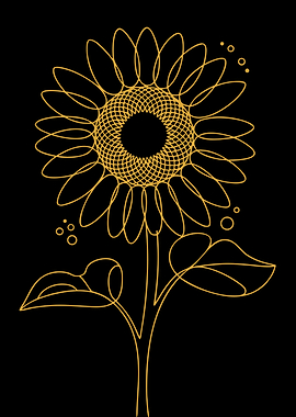 Minimalist Sunflower Line Art on Black