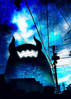 Silhouette Monster Under Starry Night Sky