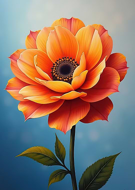 Orange Flower on Blue Background