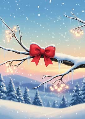 Winter Landscape with Red Bow