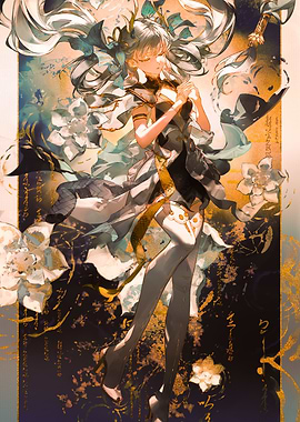 Elegant Girl with Floral Background