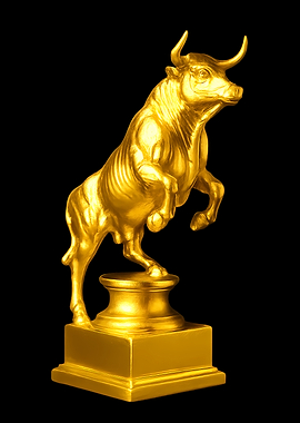 Golden Bull Statue on Black Background