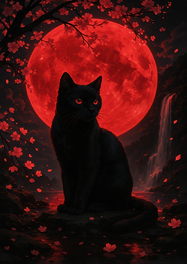 Black Cat Under Red Moon