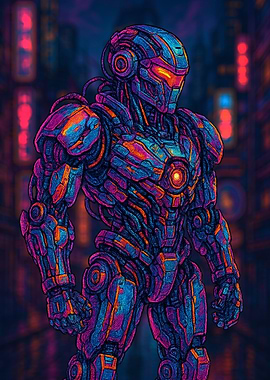 Cyberpunk Robot in Neon Cityscape