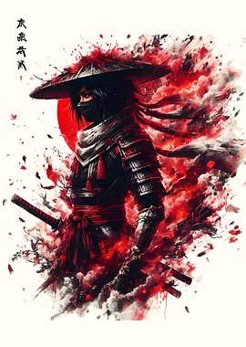 Samurai Warrior with Red Accents