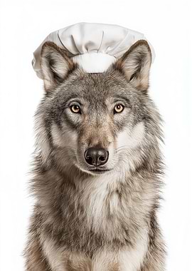 Wolf wearing a chef's hat