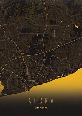 Accra City Map Artwork - Modern Minimalist Street Map of Accra's Iconic Urban Landscape