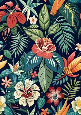 Tropical Floral Pattern on Dark Background