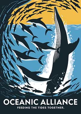 Oceanic Alliance: Whale and Dolphins Illustration