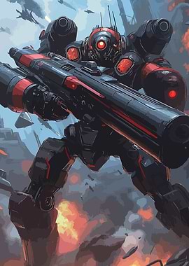 Futuristic Robot Warrior with Large Gun