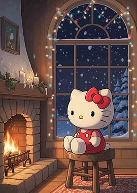 Hello Kitty Christmas by the Fireplace