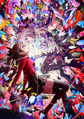 Anime Girl with Butterfly Background